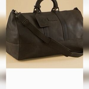 L.L. BEAN Signature Leather Weekender Duffle Bag With Shoulder Strap.